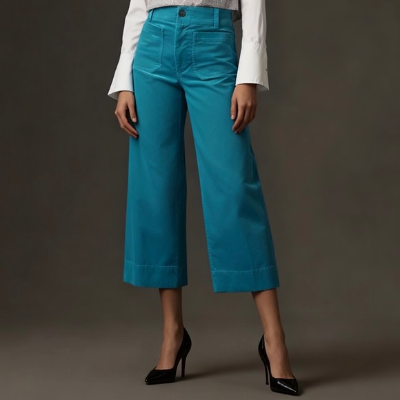 Maeve Pants - Anthropologie Maeve The Colette Corduroy Wide Leg Crop Pants Turquoise Retro 26